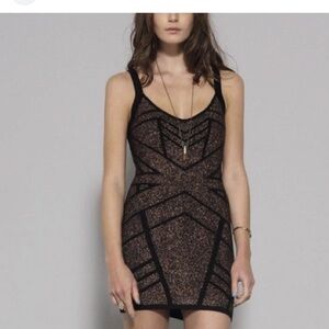 Gentle Fawn copper fitted tank dress black and metallic gold large
